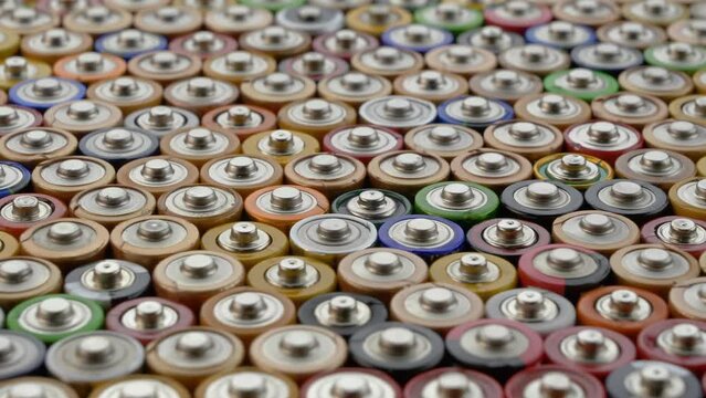 Recycling Batteries. AA and AAA type, Stack of Li-ion and alkaline batteries.