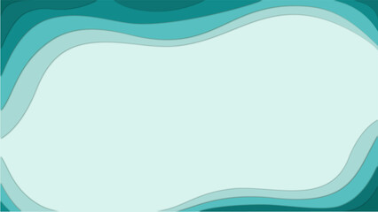 Horizontal HD banner with 3D abstract background and paper cut shapes in pastel turquoise color shades. Vector design layout for presentations, flyers, posters and invitations. Colorful carving art