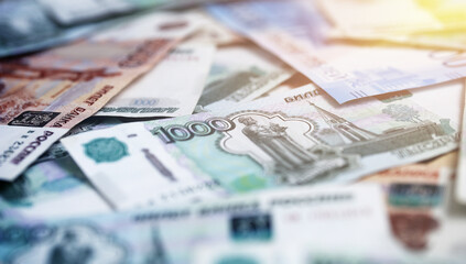 Russian banknotes. Russian paper money close-up.