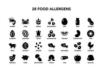 Food allergen icon set on white background - obrazy, fototapety, plakaty