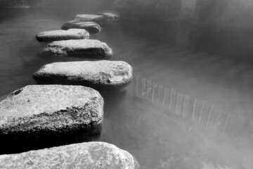 Stepping stones path over a pond