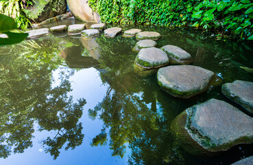 Stepping stones path over a pond