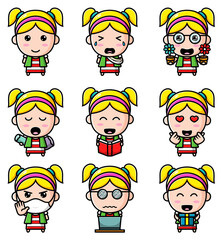 The daily activity of the cute girl of the mascot bundle set