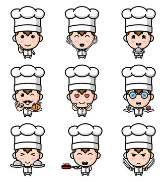 The cute chef boy in the kitchen of the mascot bundle set