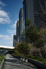 大阪中之島・超高層ビルの並ぶ中之島遊歩道の風景