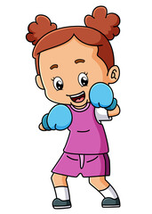 The little girl is doing the practice boxing