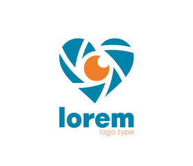 Heart eye lenses Logo type Design. Digital optical vision creative symbol concept. Heart and eye scan. Corporate identity logo, company graphic design