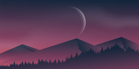 mountain landscape vector illustration night quiet night
