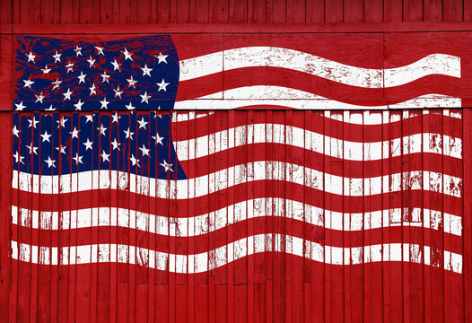 american flag painted red barn building house wall red white blue stripes stars america patriot symbol pride united states of america wooden fence painting