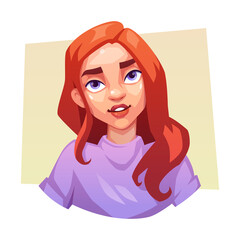 Portrait of a woman. Beautiful young girl with red hair. The girl's head. Avatar for a social network. Vector illustration