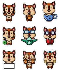 Fototapeta premium The collection of the happy squirrel with the different poses mascot bundle set