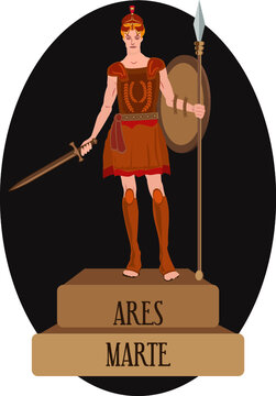 Vector illustration isolated of mythological God Greek and Roman, Ares, Marte.
