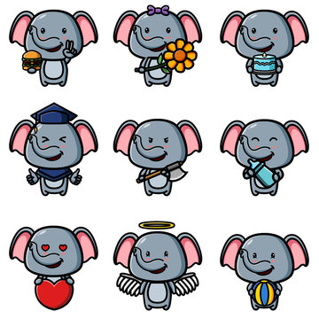 The collection of the elephant in the valentine days mascot bundle set
