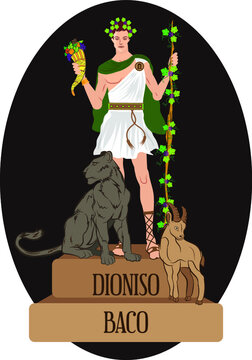 Vector illustration isolated of mythological God Greek and Roman, Dioniso, Baco.