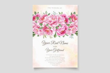 elegant watercolor peonies wedding invitation card set