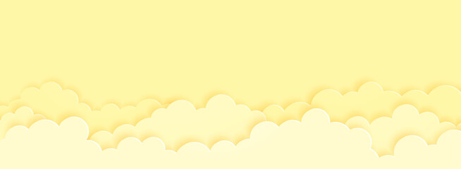 Light yellow clouds on yellow sky background paper cut style