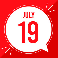 A vector illustration with text: July 19 st day. White balloon on a red backgound.