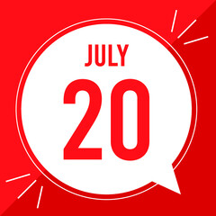 A vector illustration with text: July 20 st day. White balloon on a red backgound.