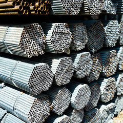Stack of round metal pipes