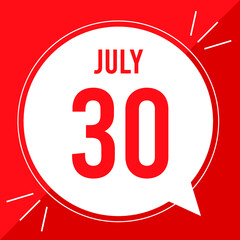 A vector illustration with text: July 30 st day. White balloon on a red backgound.