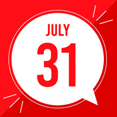 A vector illustration with text: July 31 st day. White balloon on a red backgound.