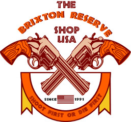 Vintage colorful label with revolvers vector illustration