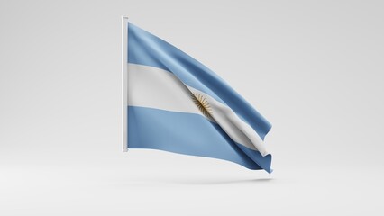 National banner flag of argentina waving in the wind isolated on white background. 3d realistic fabric rendering illustration
