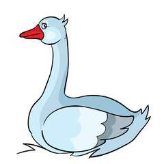 cartoon illustration, goose sits quietly, isolated object on a white background, vector,