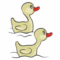 cartoon illustration, two little caterpillars swim in a pond, isolated object on a white background, vector,