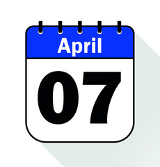 April day 7 blue - Calendar Icon - Vector Illustration