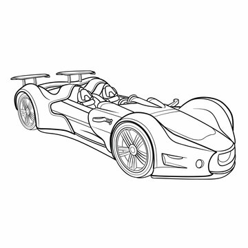 Sketch, Cartoon Illustration, Passenger Sports Car, Coloring Book, Isolated Object On A White Background, Vector,