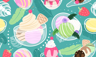 Seamless pattern collection ice cream in summer festival. 