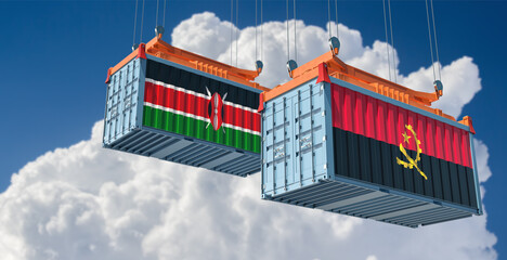 Cargo containers with Kenya and Angola national flags. 3D Rendering