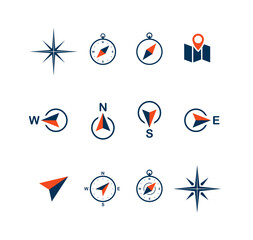 Compass, tourism and travel related set icons. Navigation thin vector icon