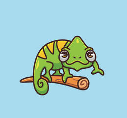Naklejka premium cute chameleon camouflage on branch. cartoon animal nature concept Isolated illustration. Flat Style suitable for Sticker Icon Design Premium Logo vector. Mascot Character