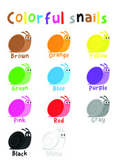 Colorful  snails poster on colors for  children