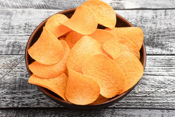 Chips, potato chips, chips on different backgrounds, crispy snack