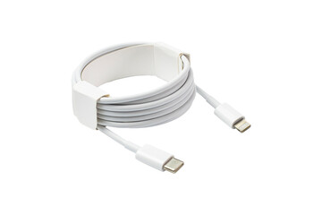 Usb C lightning white data cable on white, isolate.