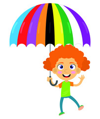 Cute boy holding an umbrella  in a colored way