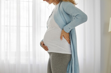 Happy future mother in fertile reproductive age enjoying third trimester of pregnancy. Pregnant...