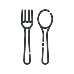 Vector fork and spoon line icon isolated on transparent background. Meal symbol.