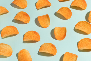 Chips, potato chips, chips on different backgrounds, crispy snack