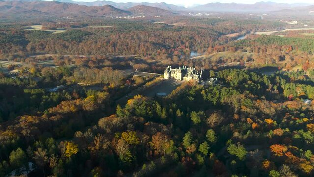 Drone aerial footage of the Biltmore Estates in Asheville, NC in fall. 