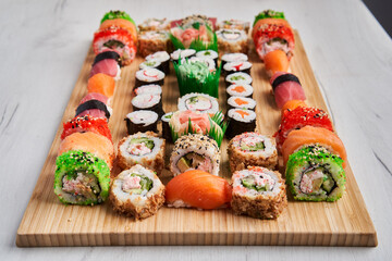 Variety of sushi freshly prepared