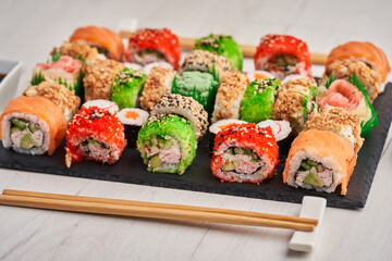 Variety of sushi freshly prepared