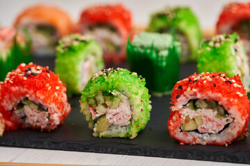 Variety of sushi freshly prepared