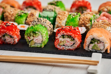 Variety of sushi freshly prepared