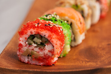 Variety of sushi freshly prepared