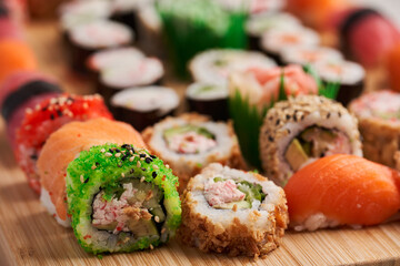 Variety of sushi freshly prepared