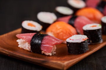 Variety of sushi freshly prepared